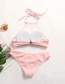 Fashion Pink Striped Halter Neck Split Bikini