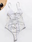 Fashion White Striped Printed Open Chest Leak Back Conjoined Swimwear