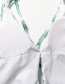 Fashion White Plant Print Open Chest Leak Back Biniki