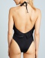 Fashion Black Ruffled Halter Neck Leaky Back Siamese Swimwear
