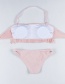 Fashion Pink Tassel Hanging Neck Split Bikini
