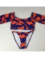 Fashion Orange Printed Square Collar Triangle Split Bikini