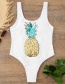 Fashion White Pineapple Sequins Branded Leaky Back Reflective Conjoined Swimwear
