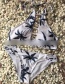 Fashion White Open Chest Hanging Neck Leaky Plant Print Split Bikini