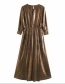 Fashion Golden Brown Metal Fluffy Cropped Sleeve Dress