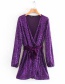 Fashion Purple Sequined V-neck Lace Dress