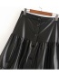 Fashion Black Ruffled Pu Faux Leather Button Skirt