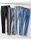 Fashion Flower Blue Washed Zip Stretch Jeans