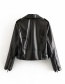 Fashion Black Faux Leather Motorcycle Zip Jacket