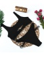Fashion Black Slit Stripe Chest Pads Gathered Hollow Cut Split Swimsuit