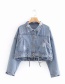 Fashion Blue Washed Large Pocket Lace-up Denim Jacket