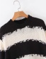 Fashion Black And White Bars Cutout Mohair Chunky Striped Cutout Knitted Sweater