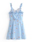 Fashion Blue Floral Button Ear Strap Dress