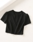 Fashion Black Bright Diamond Flashing Five-pointed Star Button Cutout Navel T-shirt