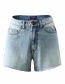 Fashion Blue Ripped Washed Denim Shorts With Patch Pocket After Washing