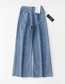 Fashion Blue Washed High Waist Wide Leg Twill Knitted Raw Soft Denim Flared Pants