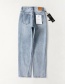 Fashion Light Blue Washed Asymmetrical Twist Seam Mid-rise Straight-leg Jeans