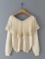 Fashion White V-neck Knitted Sweater With Mesh Lace