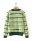 Fashion Green Peach Heart Striped Round Neck Knit Sweater