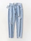 Fashion Blue Washed Cropped Ripped Jeans