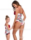 Fashion Green Pleated Printed Ruffled One-piece Swimsuit For Children