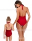 Fashion Red Wine Halter Stitching Contrast Color Pleated One-piece Swimsuit For Children