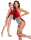 Fashion Green Halter Stitching Contrast Color Pleated One-piece Swimsuit For Children