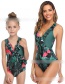 Fashion Green Leaf On White Ruffled Flamingo Print One Piece Swimsuit For Children