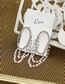 Fashion Silver Pearl Oval Tassel Earrings With Diamonds