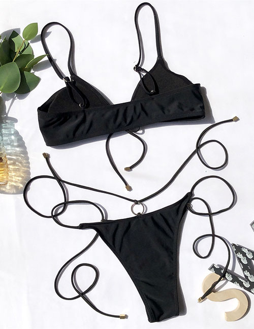 Fashion Black Lace Split Swimsuit