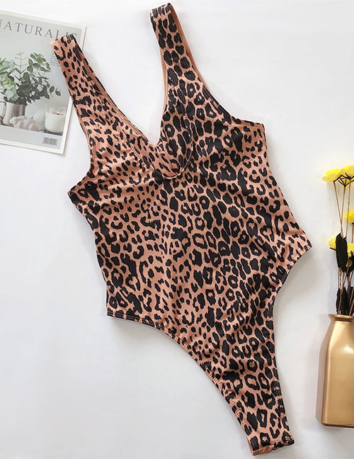 Fashion Khaki Fight Leopard Print Leopard Print One-piece Swimsuit