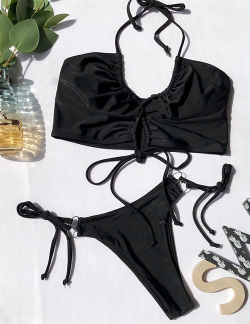 Fashion Black Lace Split Swimsuit