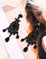 Fashion Black Flower Drop Geometric Earrings With Diamonds