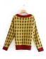 Fashion Color V-neck Check Stitching Sweater