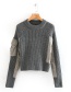Fashion Gray Contrasting Houndstooth Knit Sweater