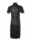 Fashion Black Pearl-trimmed Cheongsam Short-sleeved Dress