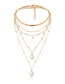 Fashion Golden Geometric Moon Gem Pearl Mash Necklace