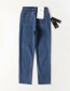 Fashion Blue Washed High Rise Stretch Straight Frayed Jeans