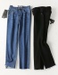 Fashion Black Washed High Rise Stretch Straight Frayed Jeans