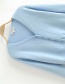 Fashion Light Blue Knit V-neck Single-breasted Sweater