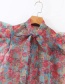 Fashion Red Floral Print Lace Up Organza Shirt