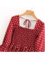 Fashion Red Ruffled Sleeve Dot Print Pleated Dress