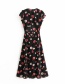 Fashion Black Flower-print Open-back Split Dress
