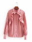 Fashion Pink Smocked Poplin Ruffled Single-breasted Shirt