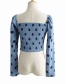 Fashion Blue Elastic Print Polka Dot Shirt At Back