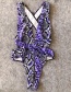 Fashion Purple Snakeskin Print Cross Strap Cutout Swimsuit