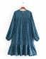 Fashion Blue Embroidered Cutout Dress