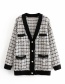 Fashion White + Black Knitted V-neck Single-breasted Sweater Cardigan
