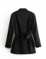 Fashion Black Silk-satin Patchwork Suit With Belt