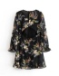 Fashion Black Floral Print Back Vest Neck Dress
